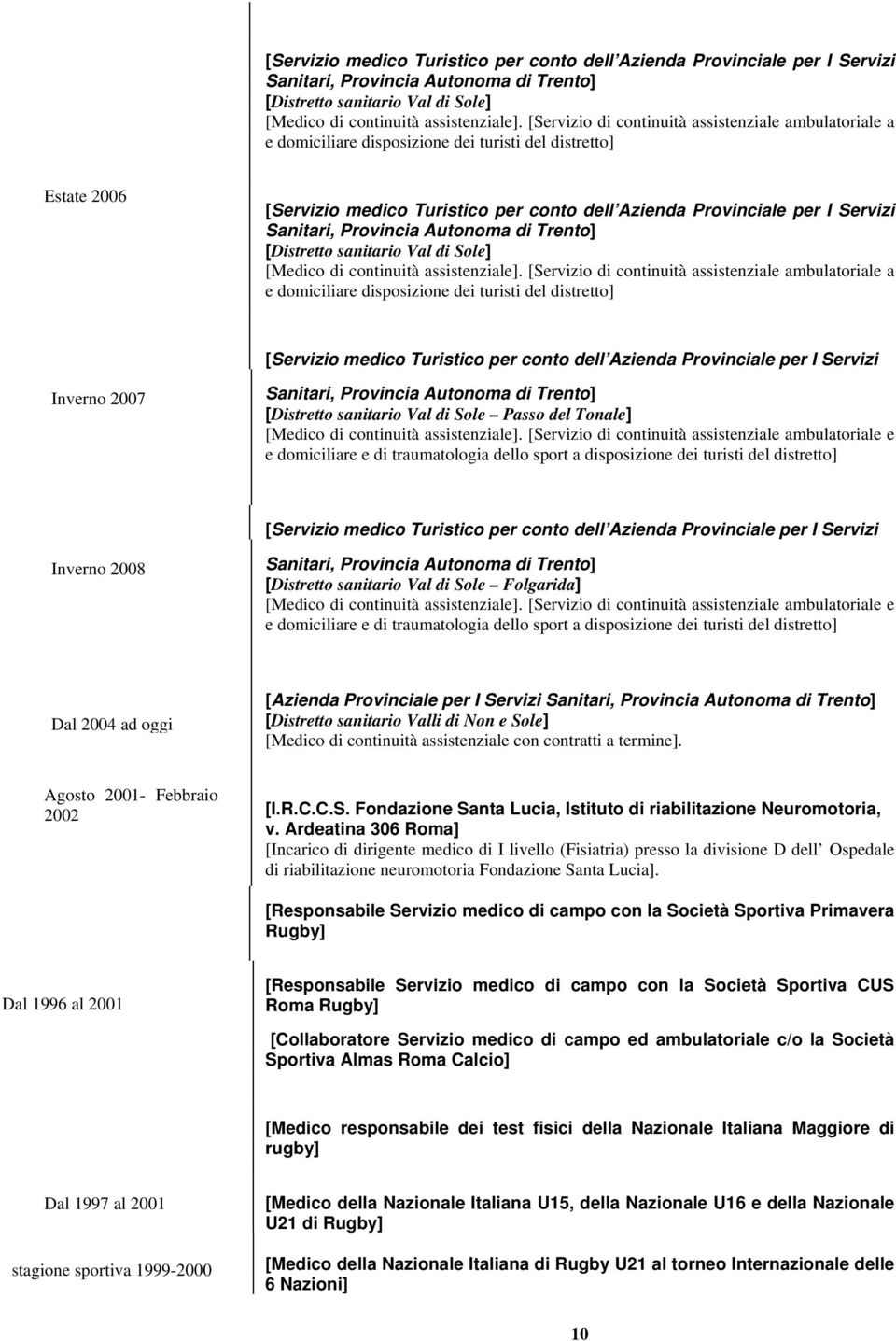 disposizione dei turisti del distretto] [Servizio medico Turistico per conto dell Azienda Provinciale per I Servizi Inverno 2007 [Distretto sanitario Val di Sole Passo del Tonale] [Medico di