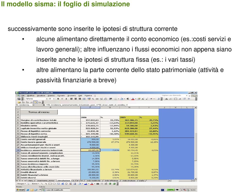 :costi servizi e lavoro generali); altre influenzano i flussi economici non appena siano inserite anche