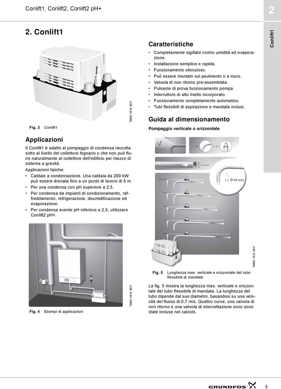 Funzionamento completamente automatico. Tubi flessibili di aspirazione e mandata inclusi. Guida al dimensionamento Fig.