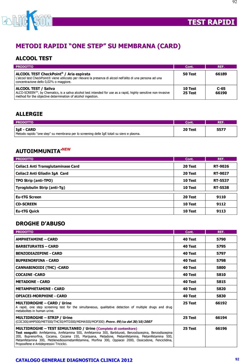 50 Test 66189 ALCOOL TEST / Saliva ALCO-SCREEN, by Chematics, is a saliva alcohol test intended for use as a rapid, highly sensitive non-invasive method for the objective determination of alcohol