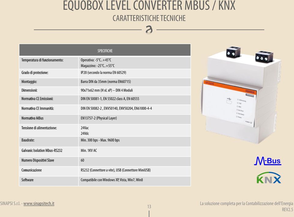 50081-1, EN 55022 class A, EN 60555 Normativa CE Immunità: Normativa MBus Tensione di alimentazione: Baudrate: Galvanic Isolation Mbus-RS232 DIN EN 50082-2, ENV50140, ENV50204,