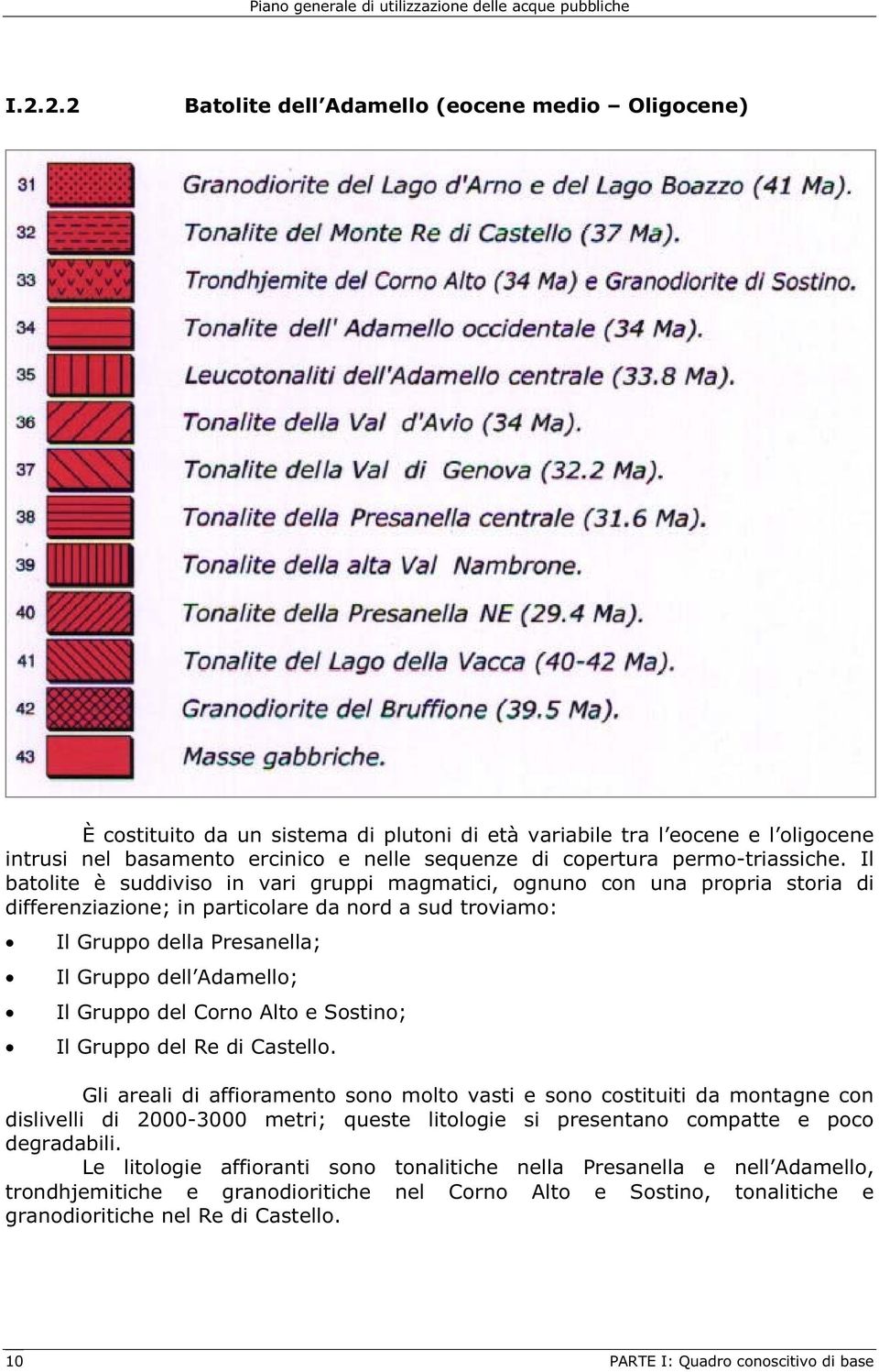 Il batolite è suddiviso in vari gruppi magmatici, ognuno con una propria storia di differenziazione; in particolare da nord a sud troviamo: Il Gruppo della Presanella; Il Gruppo dell Adamello; Il