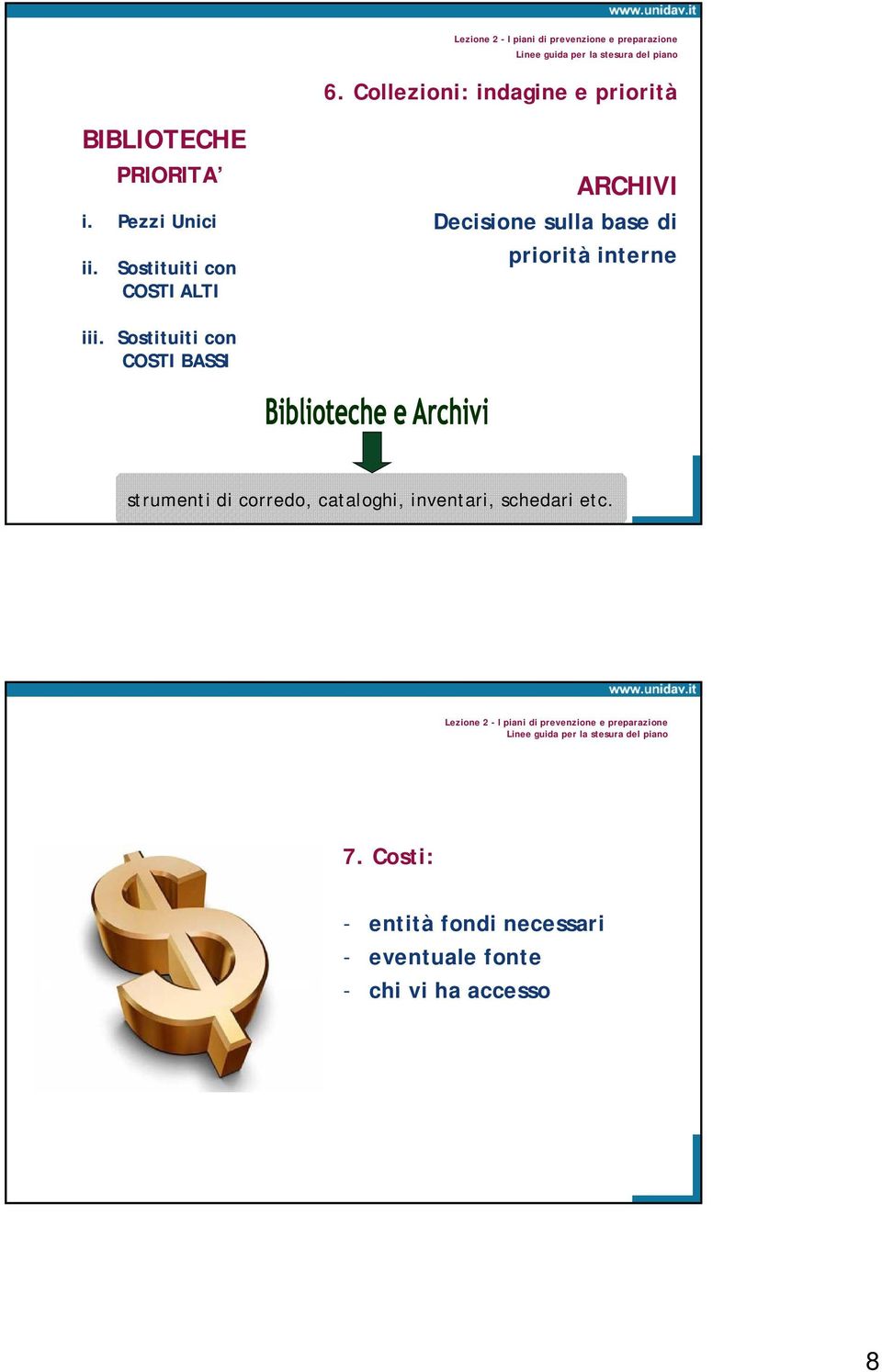 Sostituiti con COSTI ALTI ARCHIVI Decisione sulla base di priorità interne iii.