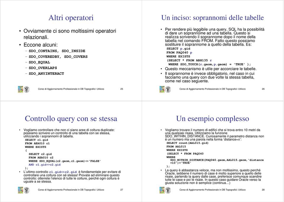 di dare un soprannome ad una tabella. Questo si realizza scrivendo il soprannome dopo il nome della tabella nel comando FROM. Fatto questo possiamo sostituire il soprannome a quello della tabella.