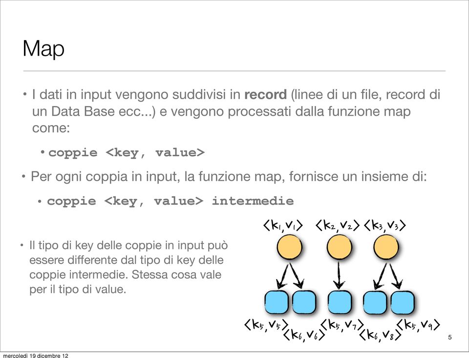 fornisce un insieme di: coppie <key, value> intermedie Il tipo di key delle coppie in input può essere differente