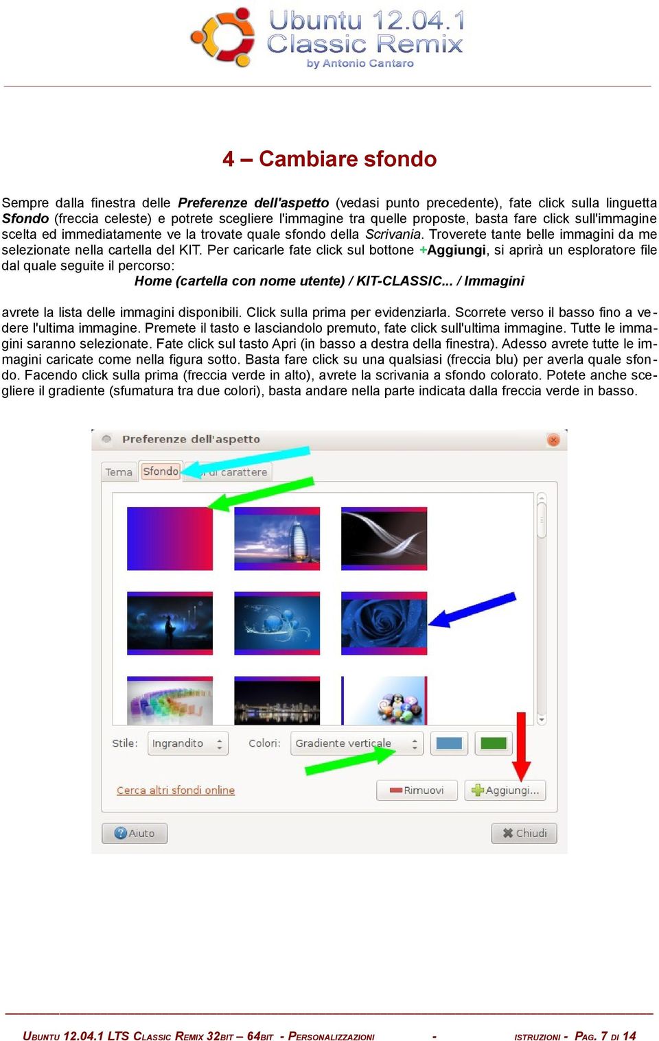 Per caricarle fate click sul bottone +Aggiungi, si aprirà un esploratore file dal quale seguite il percorso: Home (cartella con nome utente) / KITCLASSIC.