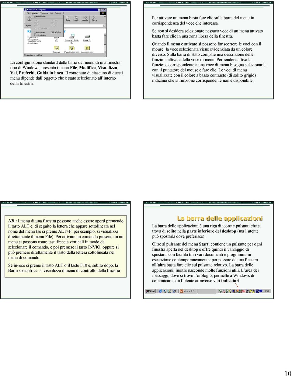 Per attivare un menu basta fare clic sulla barra del menu in corrispondenza del voce che interessa.