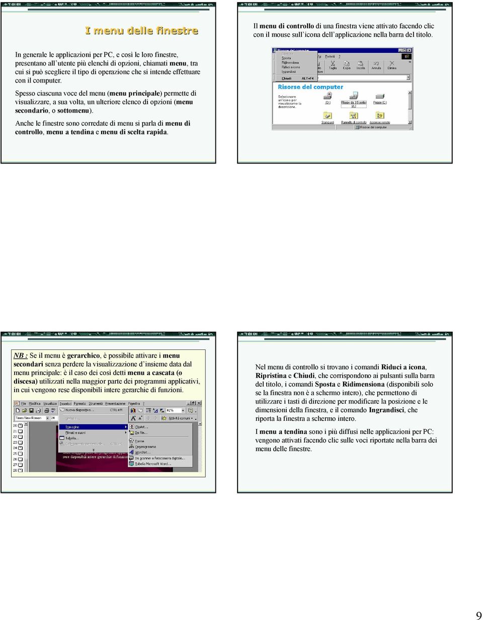 il computer. Spesso ciascuna voce del menu (menu principale) permette di visualizzare, a sua volta, un ulteriore elenco di opzioni (menu secondario, o sottomenu).