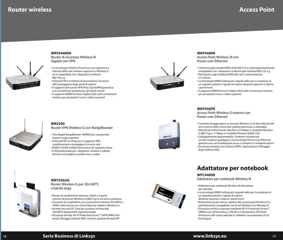 11b e g Il firewall SPI e il sistema di prevenzione intrusioni (ISP) proteggono dagli attacchi esterni Il supporto del tunnel VPN IPSec QuickVPN garantisce una connettività protetta per gli utenti