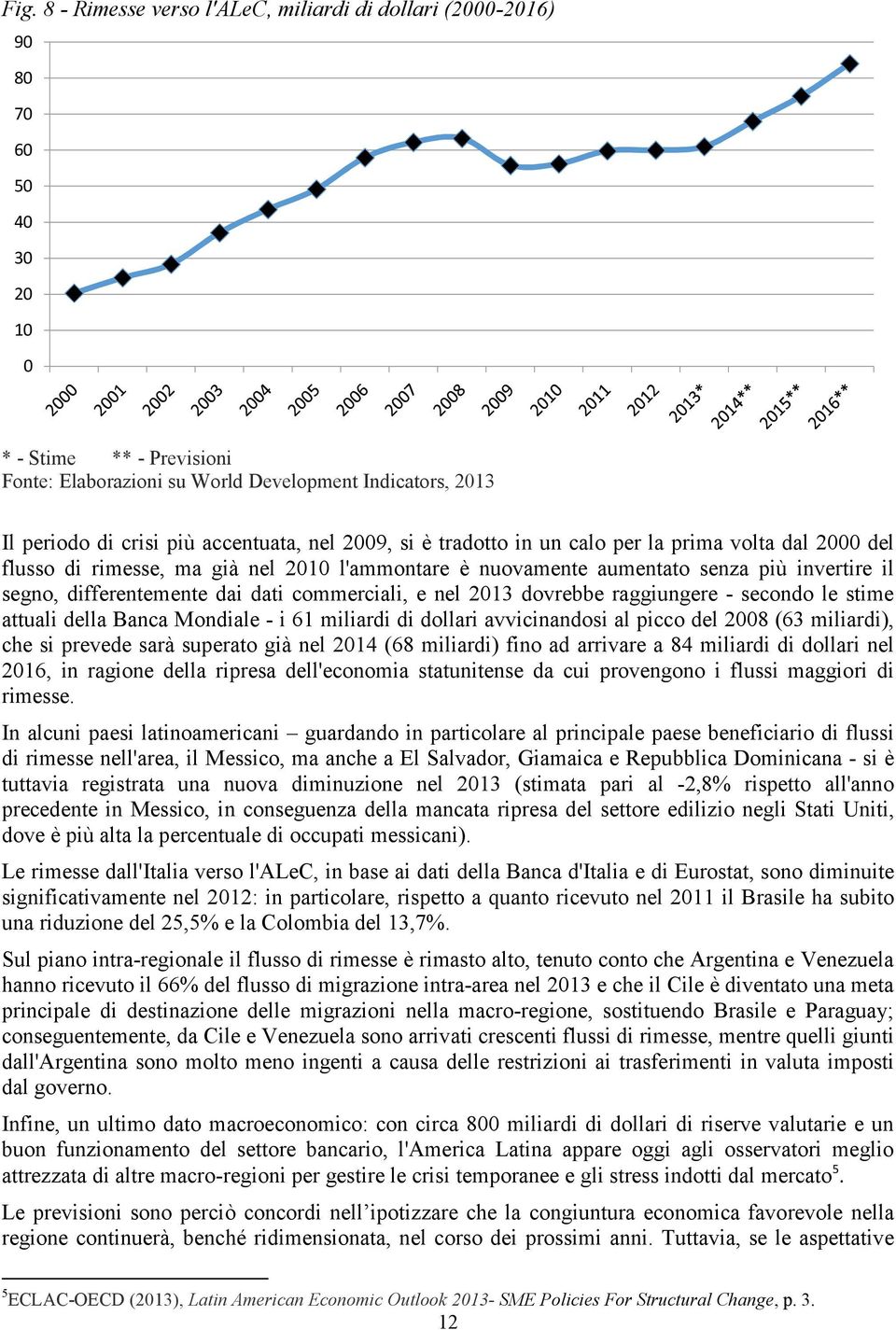 dati commerciali, e nel 2013 dovrebbe raggiungere - secondo le stime attuali della Banca Mondiale - i 61 miliardi di dollari avvicinandosi al picco del 2008 (63 miliardi), che si prevede sarà