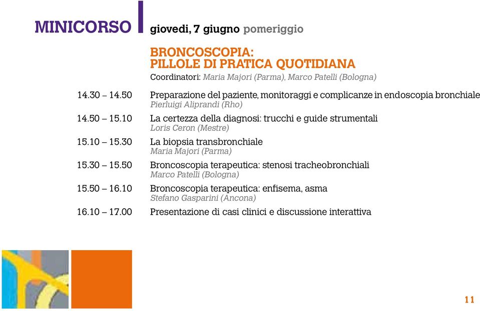 10 La certezza della diagnosi: trucchi e guide strumentali Loris Ceron (Mestre) 15.10 15.30 La biopsia transbronchiale Maria Majori (Parma) 15.30 15.