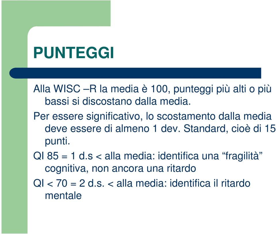 Standard, cioè di 15 punti. QI 85 = 1 d.