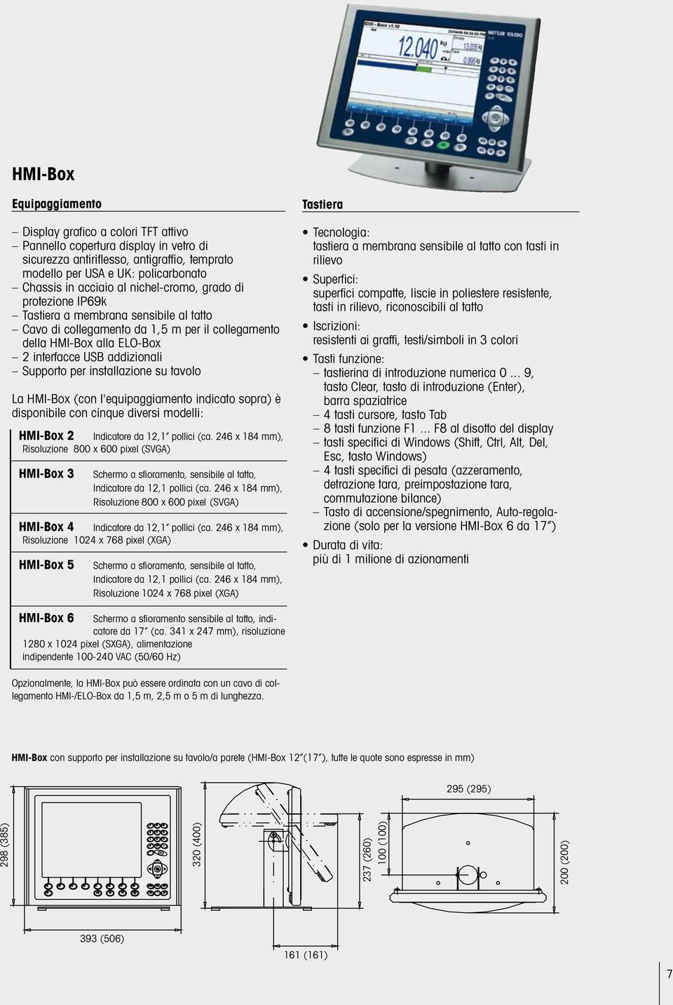 Supporto per installazione su tavolo La HMI-Box (con l'equipaggiamento indicato sopra) è disponibile con cinque diversi modelli: HMI-Box 2 Indicatore da 12,1 pollici (ca.