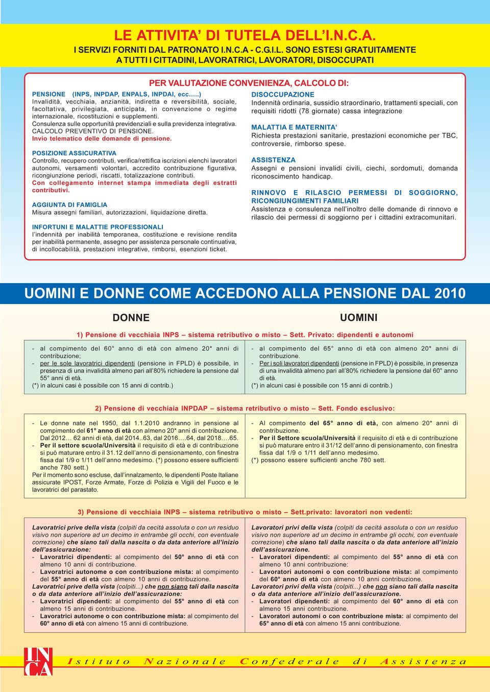 Consulenza sulle opportunità previdenziali e sulla previdenza integrativa. CALCOLO PREVENTIVO DI PENSIONE. Invio telematico delle domande di pensione.