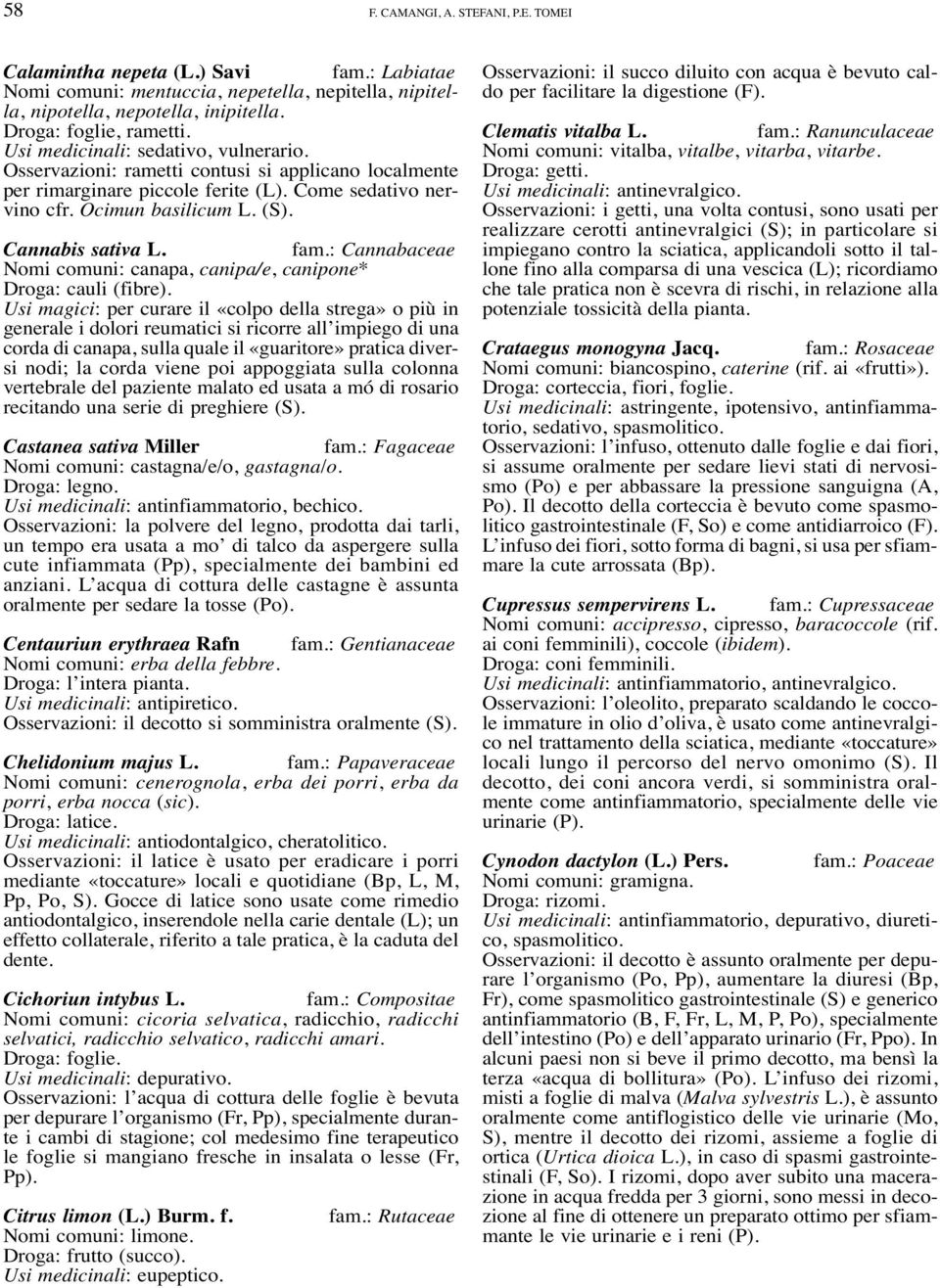 fam.: Cannabaceae Nomi comuni: canapa, canipa/e, canipone* Droga: cauli (fibre).