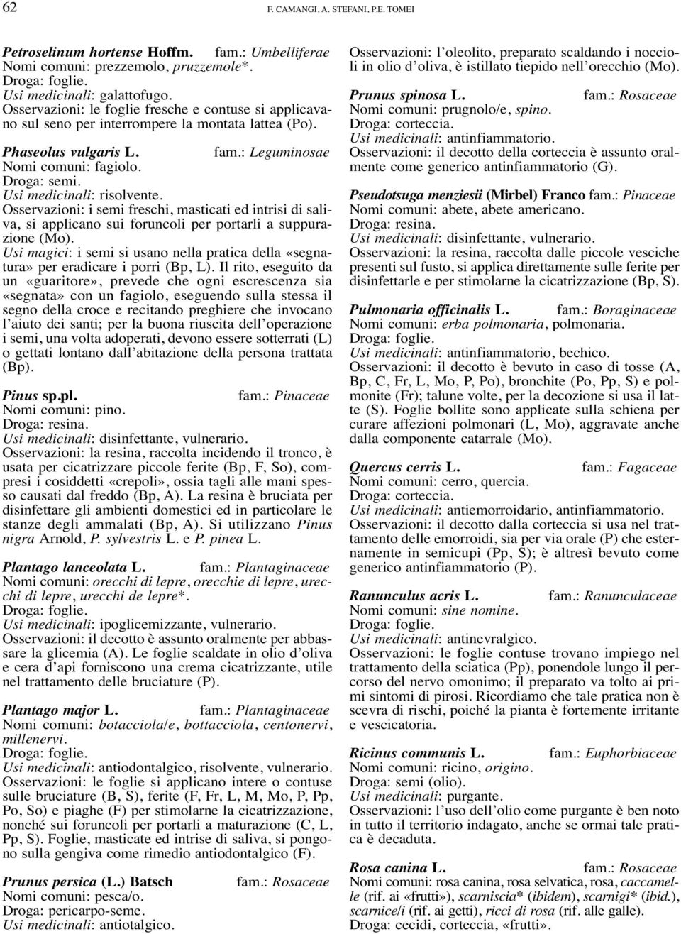 Usi medicinali: risolvente. Osservazioni: i semi freschi, masticati ed intrisi di saliva, si applicano sui foruncoli per portarli a suppurazione (Mo).