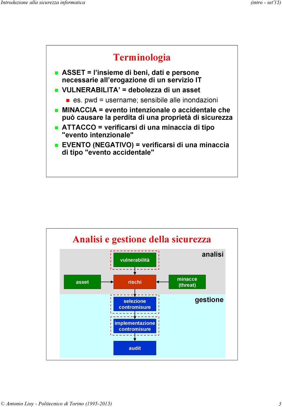 ATTACCO = verificarsi di una minaccia di tipo "evento intenzionale" EVENTO (NEGATIVO) = verificarsi di una minaccia di tipo "evento accidentale"