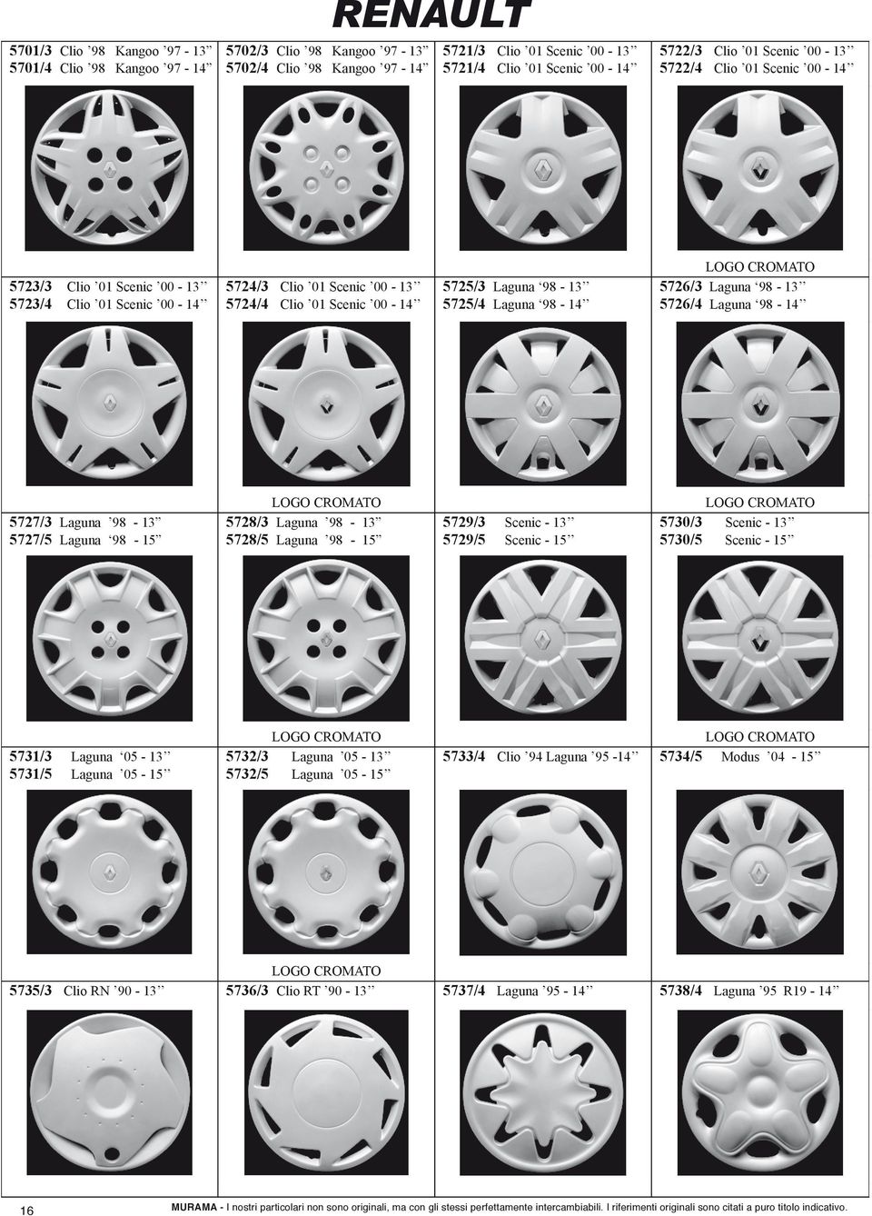 5726/3 Laguna 98-13 5726/4 Laguna 98-14 5727/3 Laguna 98-13 5727/5 Laguna 98-15 LOGO CROMATO 5728/3 Laguna 98-13 5728/5 Laguna 98-15 5729/3 Scenic - 13 5729/5 Scenic - 15 LOGO CROMATO 5730/3 Scenic -