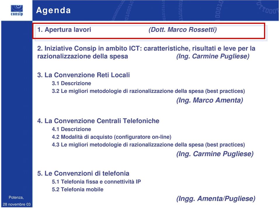 Marco Amenta) 4. La Convenzione Centrali Telefoniche 4.1 Descrizione 4.2 Modalità di acquisto (configuratore on-line) 4.