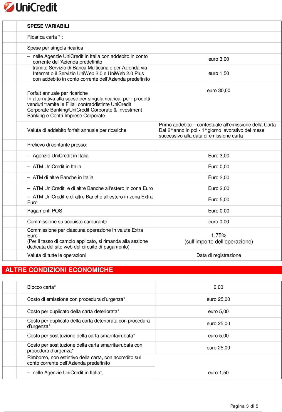 0 Plus con addebito in conto corrente dell Azienda predefinito Forfait annuale per ricariche In alternativa alla spese per singola ricarica, per i prodotti venduti tramite le Filiali contraddistinte