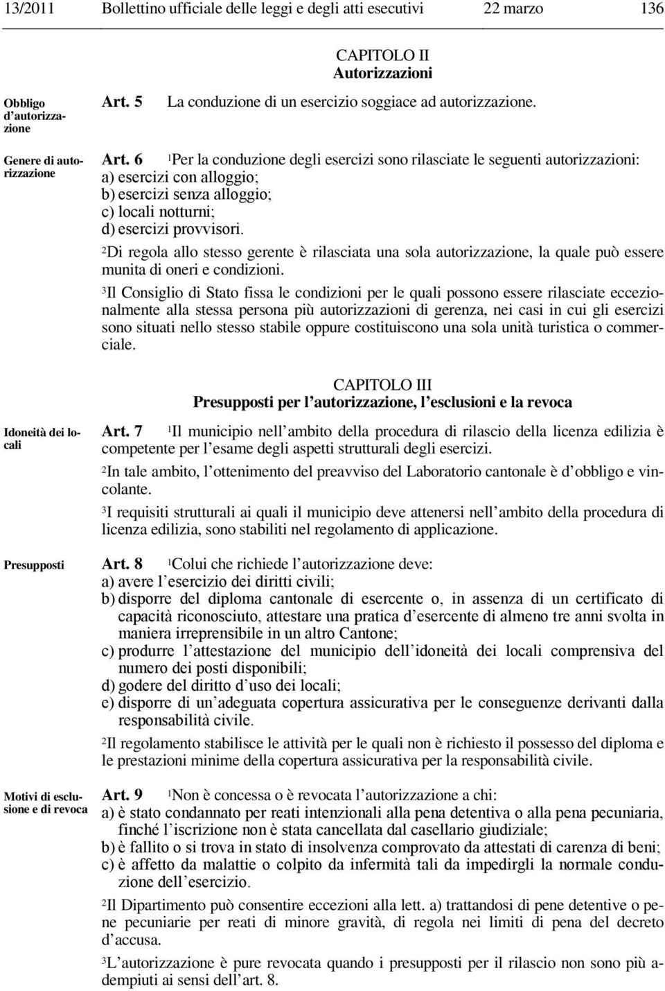 6 1Per la conduzione degli esercizi sono rilasciate le seguenti autorizzazioni: a) esercizi con alloggio; b) esercizi senza alloggio; c) locali notturni; d) esercizi provvisori.