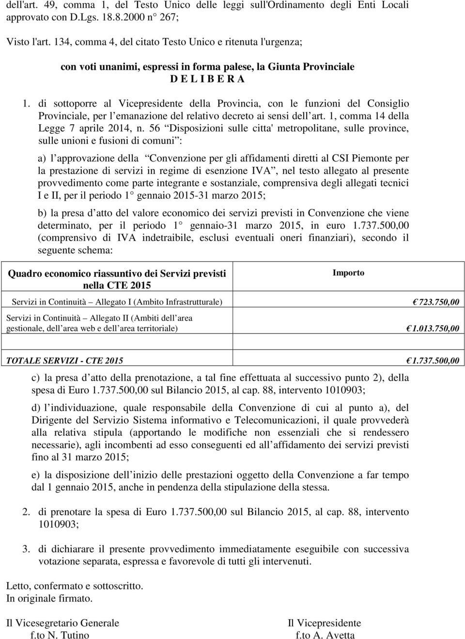 di sottoporre al Vicepresidente della Provincia, con le funzioni del Consiglio Provinciale, per l emanazione del relativo decreto ai sensi dell art. 1, comma 14 della Legge 7 aprile 2014, n.