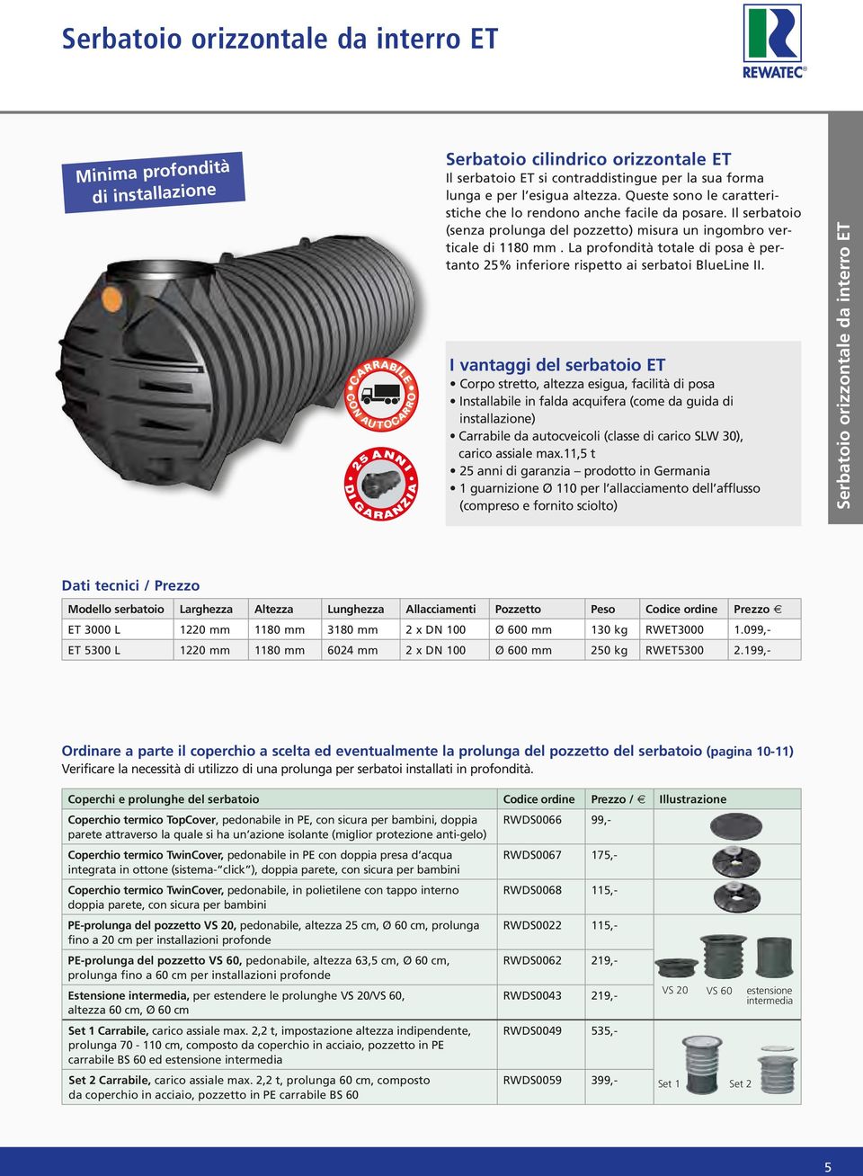 La profondità totale di posa è pertanto % inferiore rispetto ai serbatoi BlueLine II.