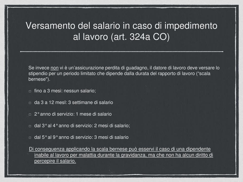 del rapporto di lavoro ( scala bernese").