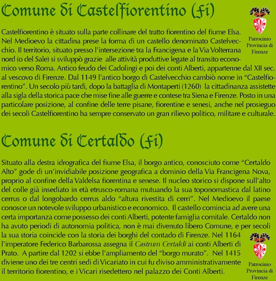 Antico feudo dei Cadolingi e poi dei conti Alberti, appartenne dal XII sec. al vescovo di Firenze. Dal 1149 l antico borgo di Castelvecchio cambiò nome in Castelfiorentino.