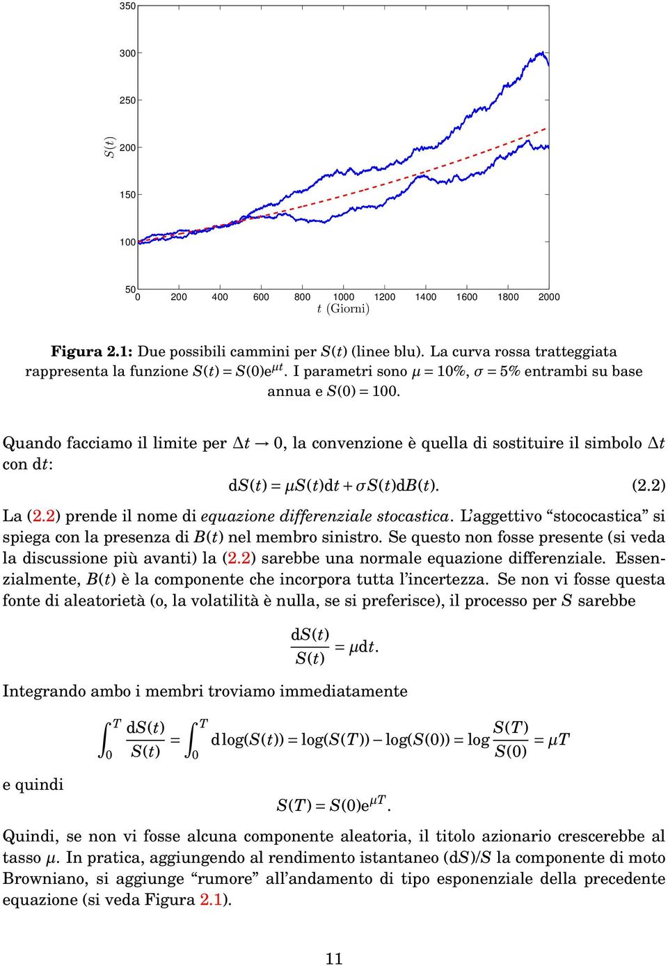 σs(t)db(t) (22) La (22) prende il nome di equazione differenziale stocastica L aggettivo stococastica si spiega con la presenza di B(t) nel membro sinistro Se questo non fosse presente (si veda la