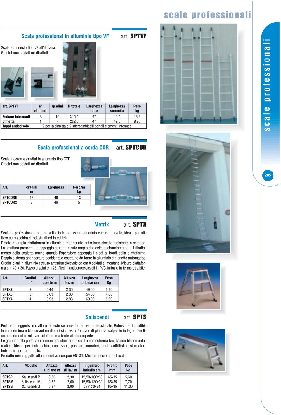 70 Tappi antiscivolo 2 per la cimetta e 2 intercambiabili per gli elementi intermedi Scala professional a corda COR art. SPTCOR Scala a corda e gradini in alluminio tipo COR.