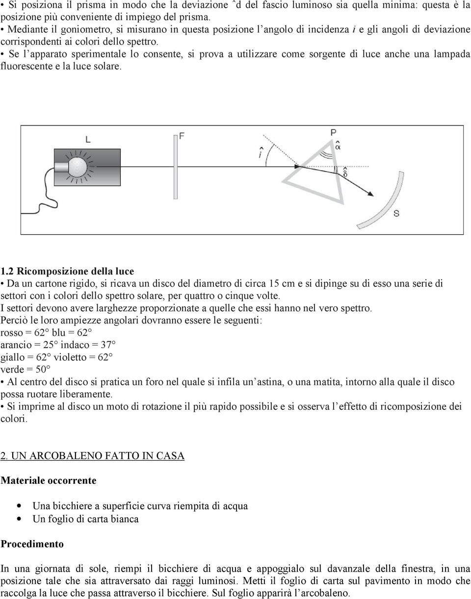 Se l apparato sperimentale lo consente, si prova a utilizzare come sorgente di luce anche una lampada fluorescente e la luce solare. 1.