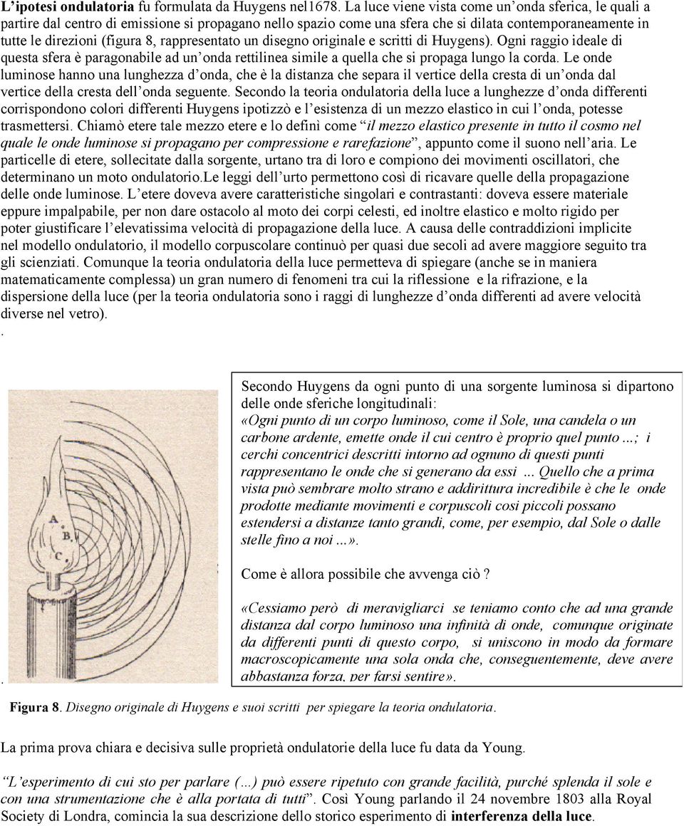 rappresentato un disegno originale e scritti di Huygens). Ogni raggio ideale di questa sfera è paragonabile ad un onda rettilinea simile a quella che si propaga lungo la corda.