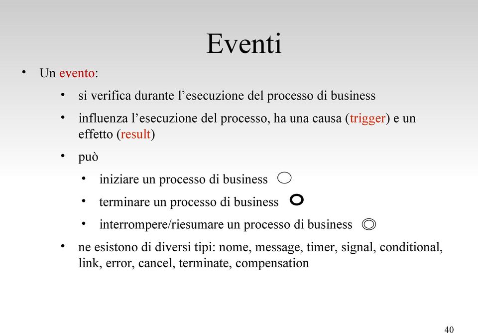 terminare un processo di business interrompere/riesumare un processo di business ne esistono di