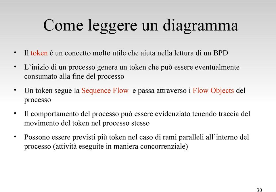 Objects del processo Il comportamento del processo può essere evidenziato tenendo traccia del movimento del token nel processo