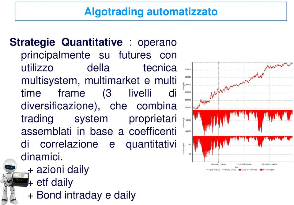 diversificazione), che combina trading system proprietari assemblati in base a