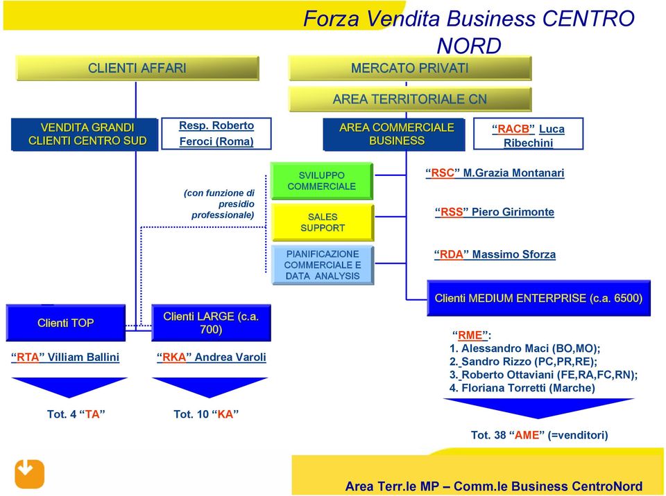 DATA ANALYSIS RSC M.Grazia Montanari RSS Piero Girimonte RDA Massimo Sforza Clienti TOP RTA Villiam Ballini Tot. 4 TA Clienti LARGE (c.a. 700) RKA Andrea Varoli Tot.