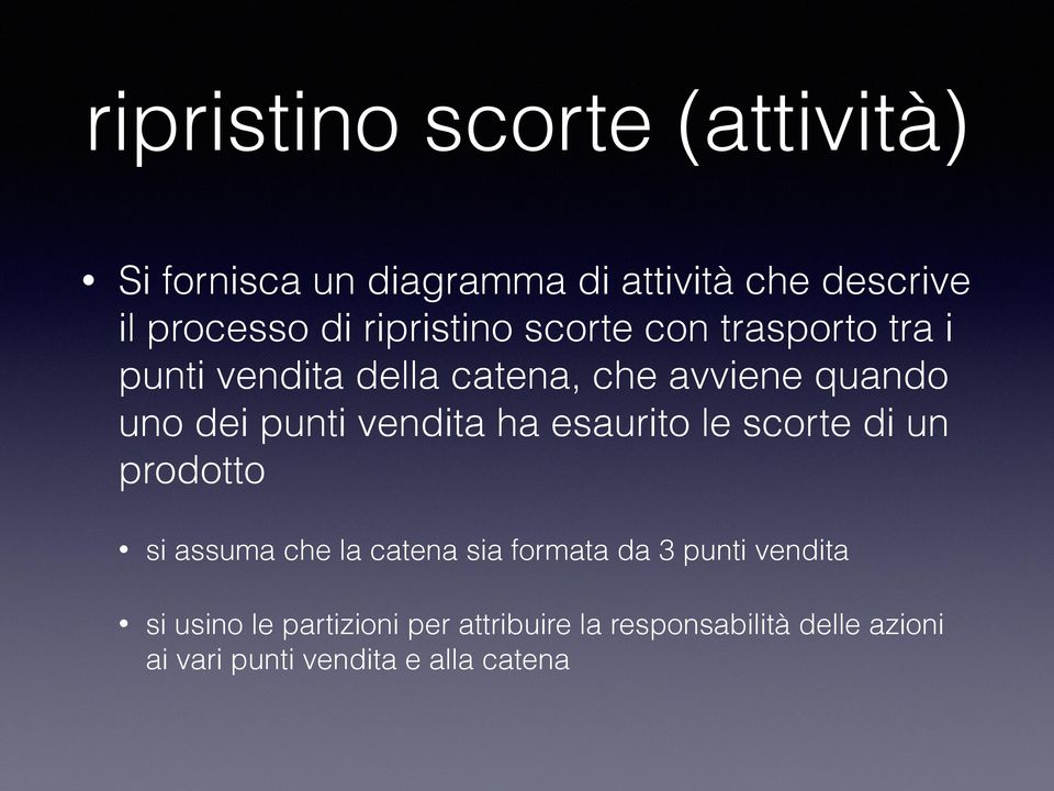 vendita ha esaurito le scorte di un prodotto si assuma che la catena sia formata da 3 punti vendita