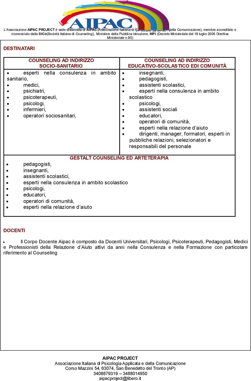 ambito scolastico psicologi, assistenti sociali educatori, operatori di comunità, esperti nella relazione d aiuto dirigenti, manager, formatori, esperti in pubbliche relazioni, selezionatori e