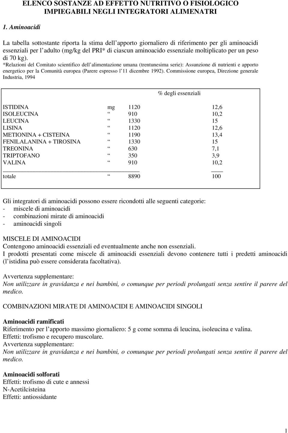 *Relazioni del Comitato scientifico dell alimentazione umana (trentunesima serie): Assunzione di nutrienti e apporto energetico per la Comunità europea (Parere espresso l 11 dicembre 1992).