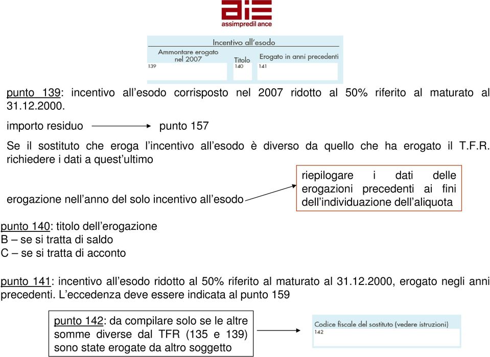 richiedere i dati a quest ultimo erogazione nell anno del solo incentivo all esodo punto 140: titolo dell erogazione B se si tratta di saldo C se si tratta di acconto riepilogare i dati