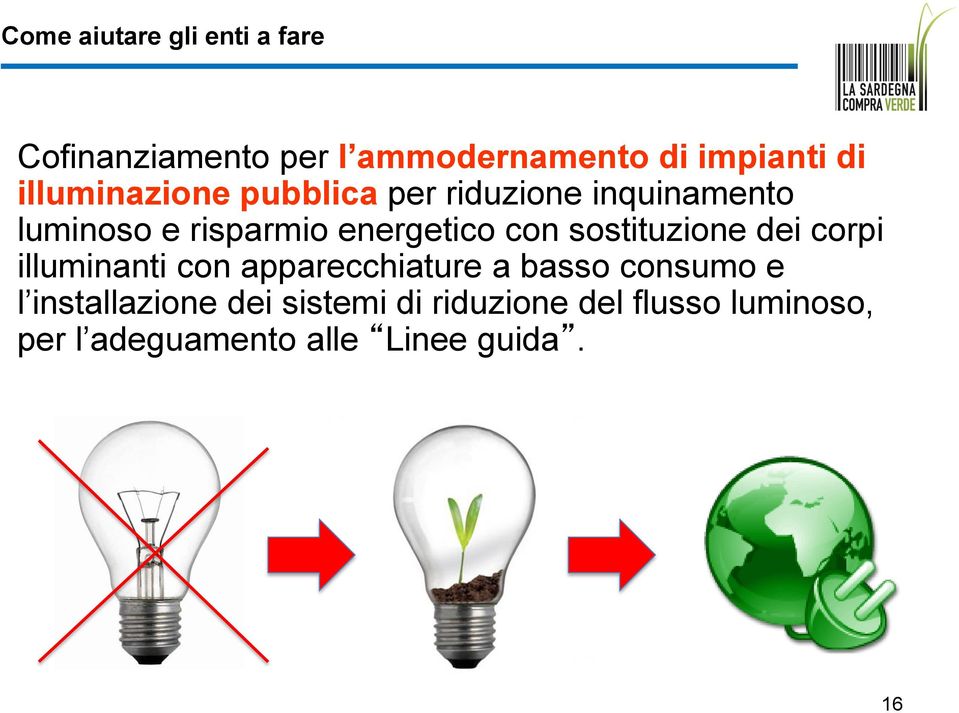 sostituzione dei corpi illuminanti con apparecchiature a basso consumo e l