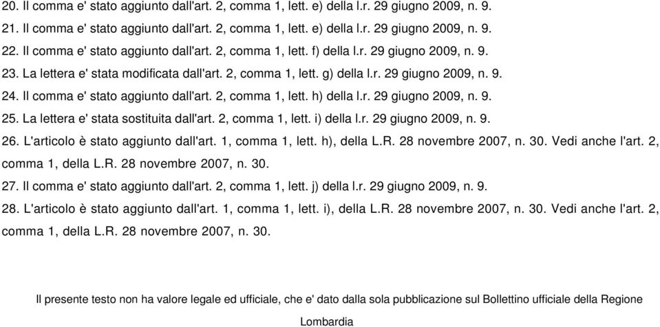 Il comma e' stato aggiunto dall'art. 2, comma 1, lett. h) della l.r. 29 giugno 2009, n. 9. 25. La lettera e' stata sostituita dall'art. 2, comma 1, lett. i) della l.r. 29 giugno 2009, n. 9. 26.