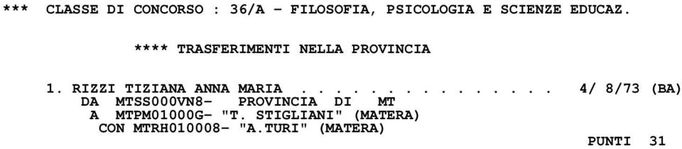 .............. 4/ 8/73 (BA) DA MTSS000VN8- PROVINCIA DI MT