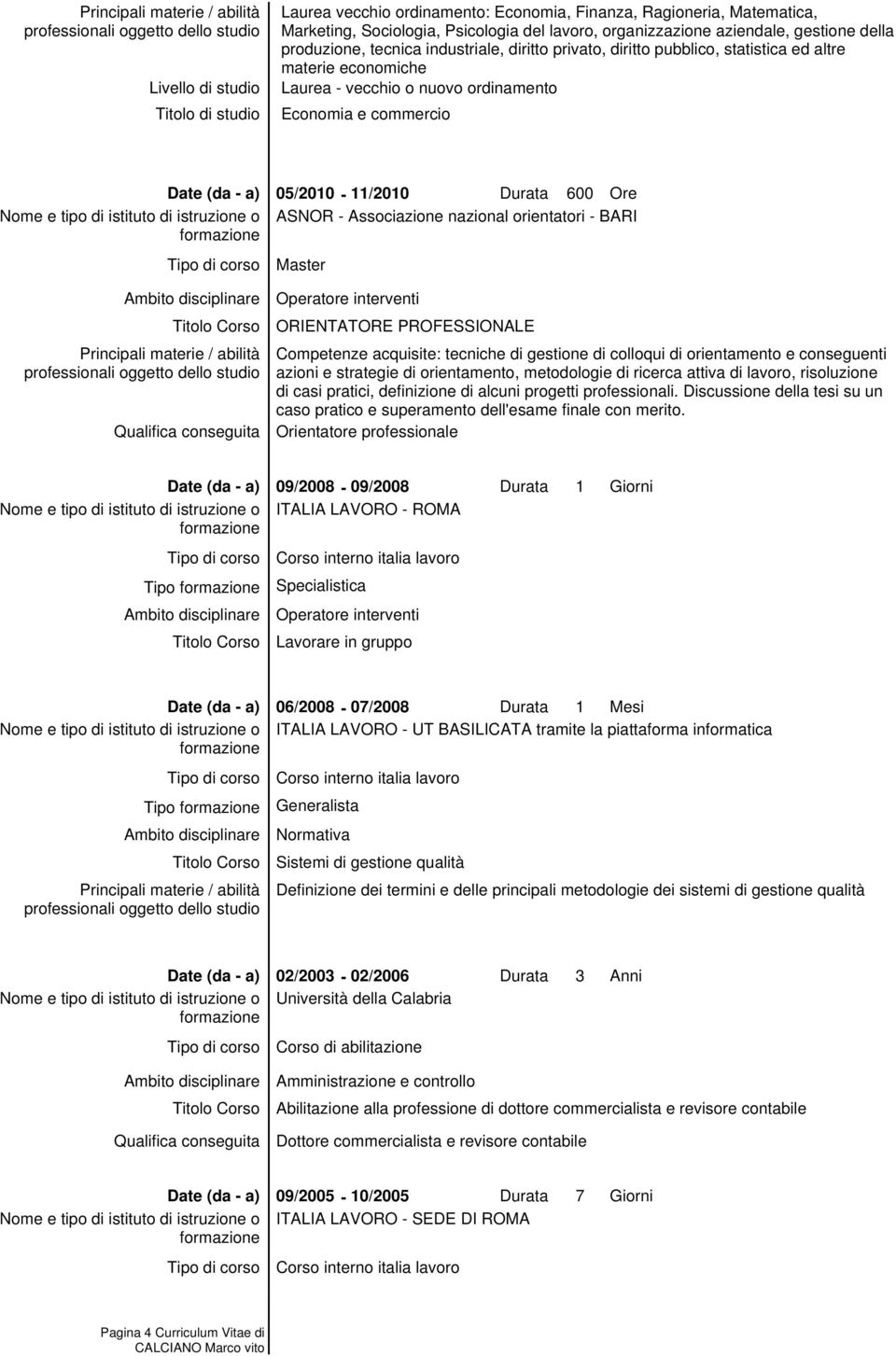 Associazione nazional orientatori - BARI Master ORIENTATORE PROFESSIONALE Competenze acquisite: tecniche di gestione di colloqui di orientamento e conseguenti azioni e strategie di orientamento,