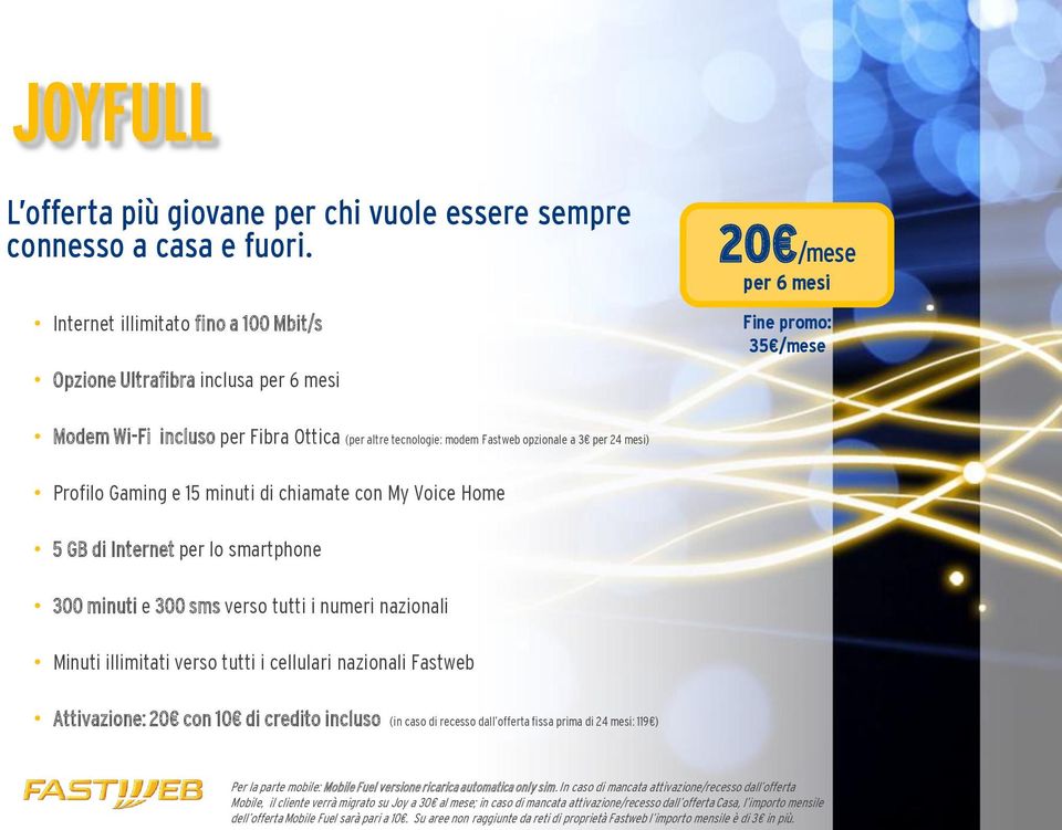 opzionale a 3 per 24 mesi) Profilo Gaming e 15 minuti di chiamate con My Voice Home 5 GB di Internet per lo smartphone 300 minuti e 300 sms verso tutti i numeri nazionali Minuti illimitati verso