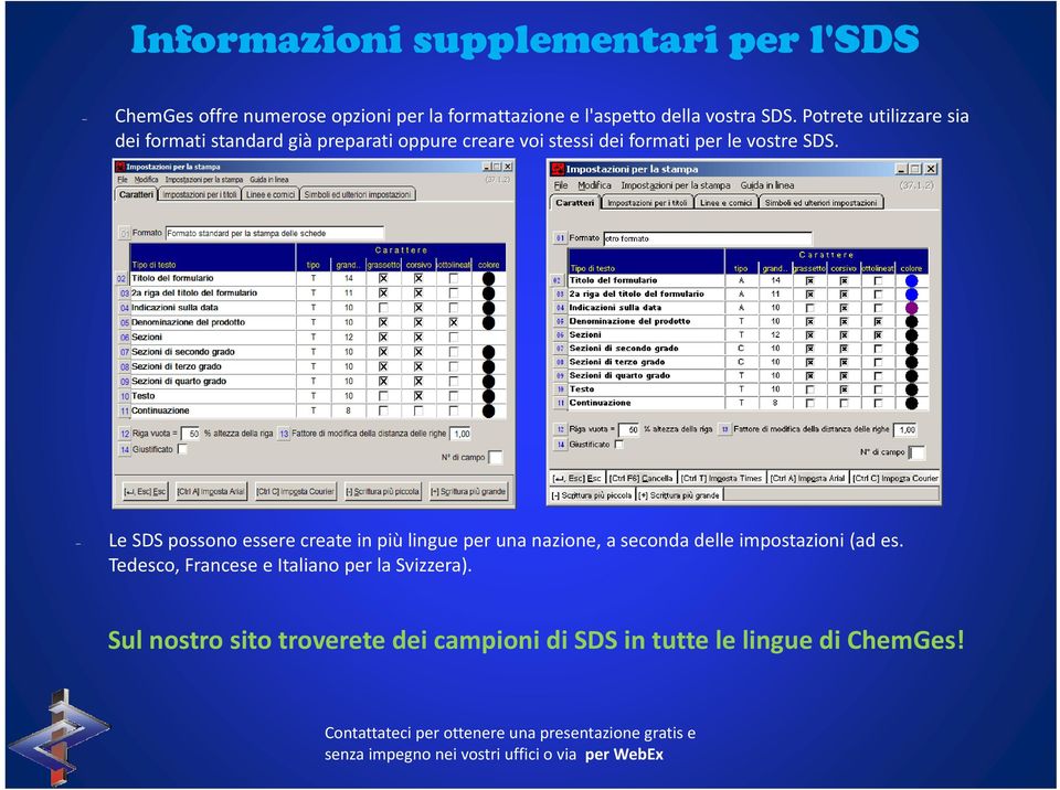 Le SDS possono essere create in più lingue per una nazione, a seconda delle impostazioni (ad es.