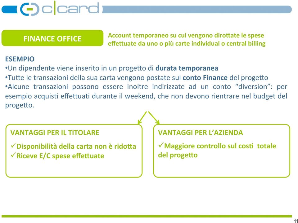 essere inoltre indirizzate ad un conto diversion : per esempio acquisa effe5uaa durante il weekend, che non devono rientrare nel budget del proge5o.