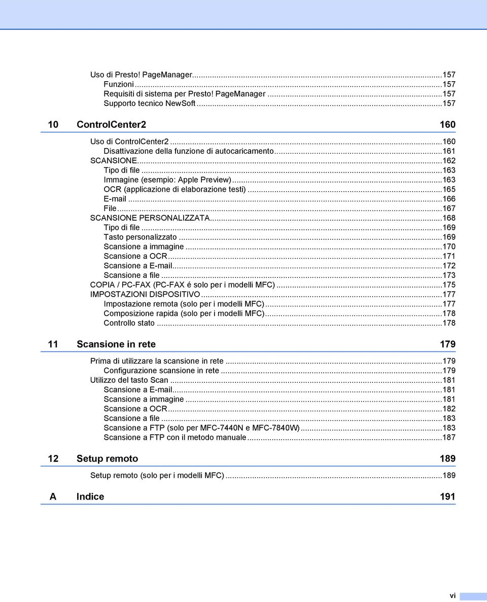 ..167 SCANSIONE PERSONALIZZATA...168 Tipo di file...169 Tasto personalizzato...169 Scansione a immagine...170 Scansione a OCR...171 Scansione a E-mail...172 Scansione a file.