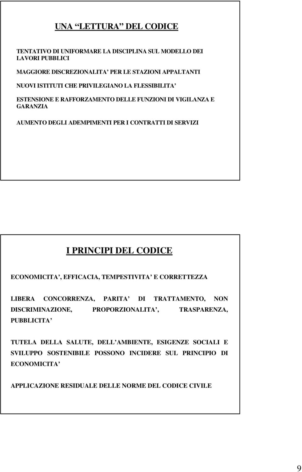 CODICE ECONOMICITA, EFFICACIA, TEMPESTIVITA E CORRETTEZZA LIBERA CONCORRENZA, PARITA DI TRATTAMENTO, NON DISCRIMINAZIONE, PROPORZIONALITA, TRASPARENZA, PUBBLICITA